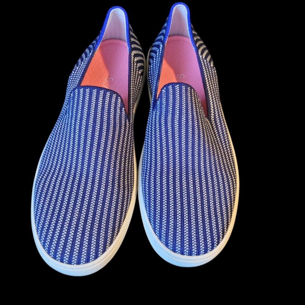Rothy's Blue Riviera Pinstripe Slip on Shoes Size 7.5 Retired style.